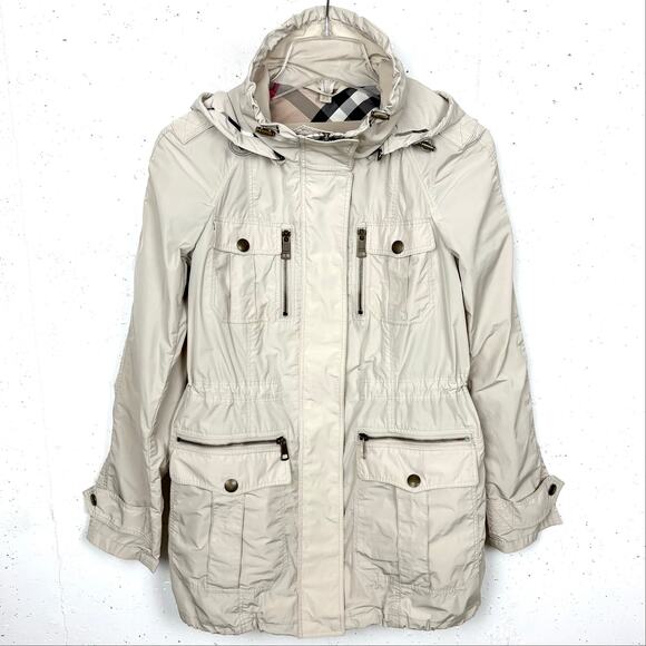 Burberry Jackets & Blazers - Burberry Brit Packable Field Jacket Windbreaker Detachable Hood Beige Tan Size 6